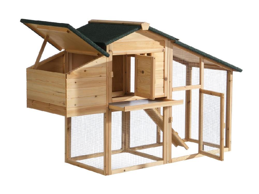 Vente Unique Poulailler En Bois Avec Enclos - 4 Poules - L. 173 X P. 64 X H. 108 Cm - Naturel - LEVAS