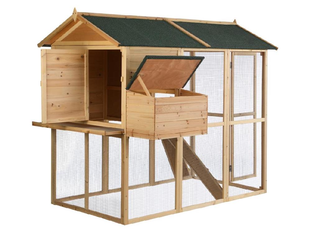 Vente Unique Poulailler En Bois Avec Enclos - 8 Poules - L. 201 X P.142 X H. 171 Cm- Naturel - GALLUS