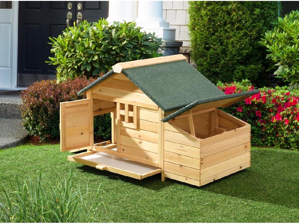 Vente Unique Poulailler En Bois Avec Pondoir - 2 Poules - L. 106 X P. 64 X H.71 Cm - Naturel- ANSER