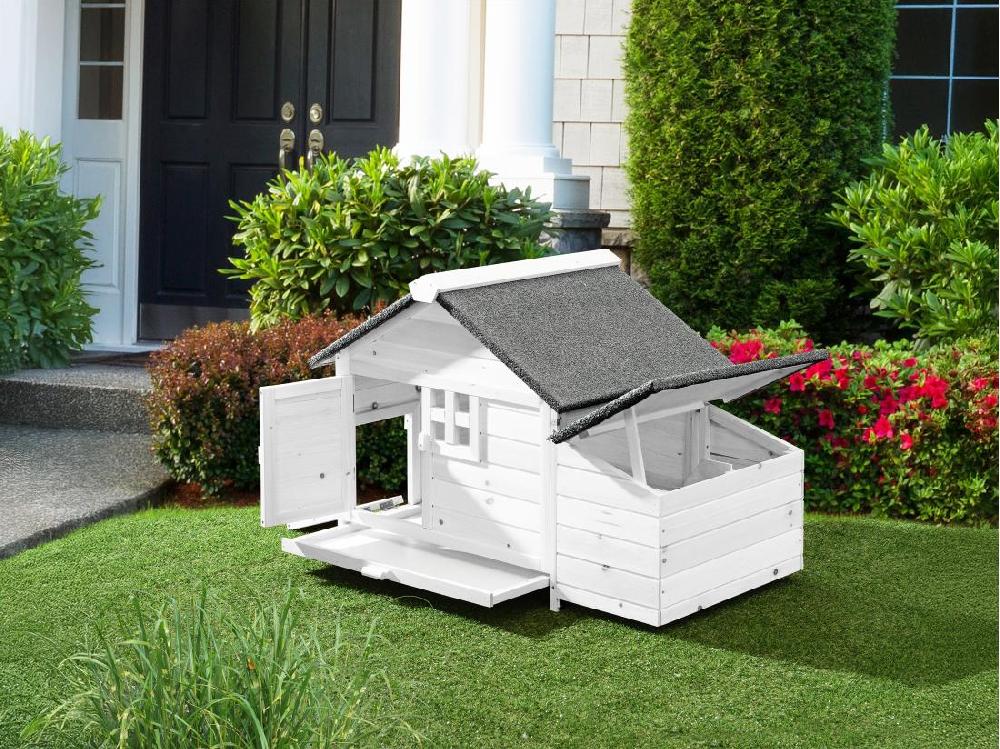 Vente Unique Poulailler En Bois Avec Pondoir - 2 Poules - L. 106 X P. 64 X H.71 Cm - Blanc - ANSER