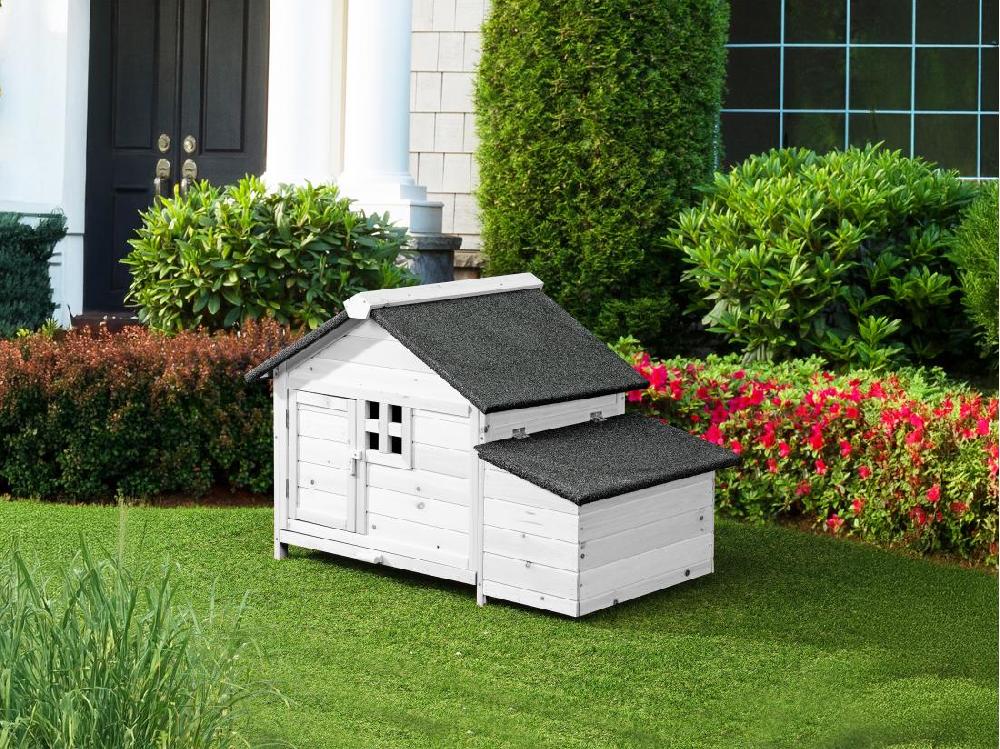 vente unique Poulailler en bois avec pondoir - 2 poules - L. 106 x P. 64 x H.71 cm - Blanc - ANSER