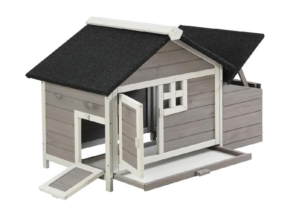 Vente Unique Poulailler En Bois Avec Pondoir - 2 Poules - L. 106 X P. 64 X H.71 Cm - Blanc Et Gris - ANSER