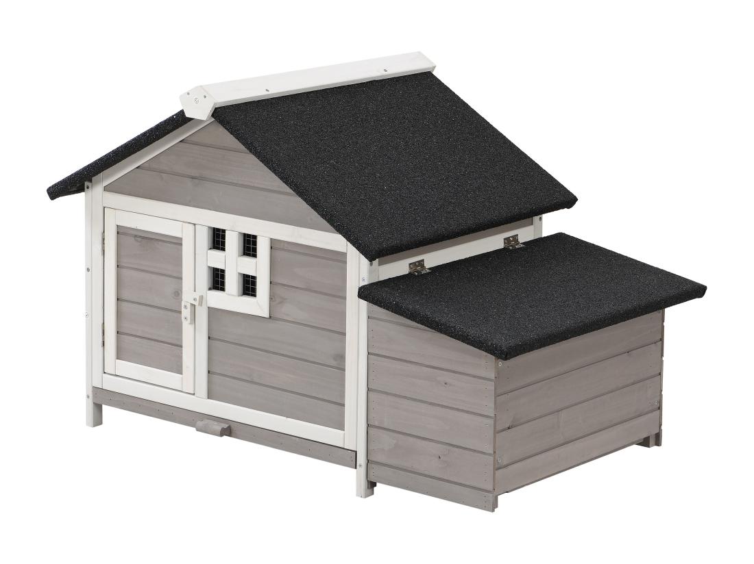 Vente Unique Poulailler En Bois Avec Pondoir - 2 Poules - L. 106 X P. 64 X H.71 Cm - Blanc Et Gris - ANSER