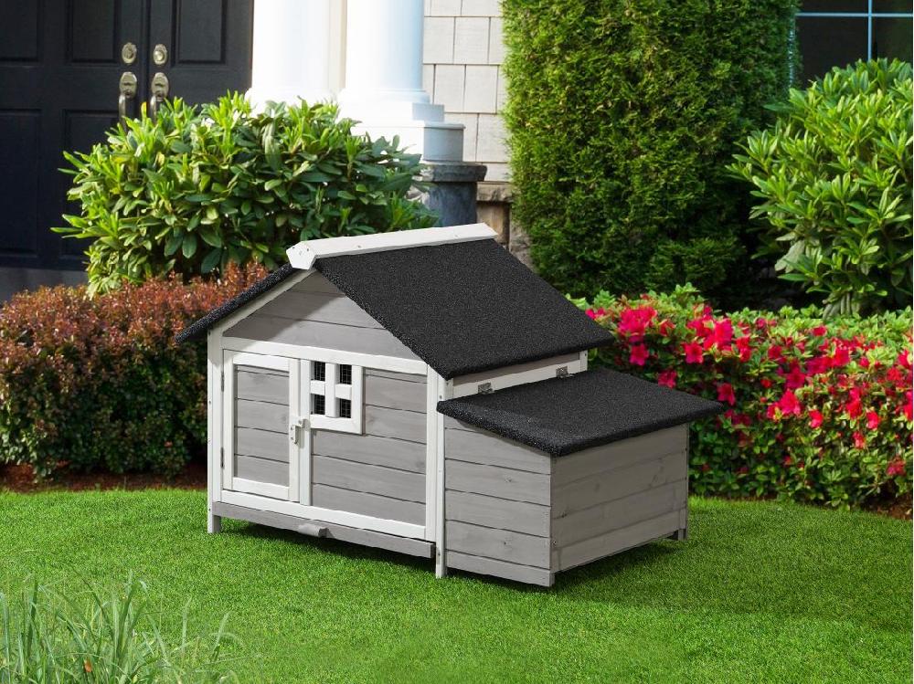 Vente Unique Poulailler En Bois Avec Pondoir - 2 Poules - L. 106 X P. 64 X H.71 Cm - Blanc Et Gris - ANSER