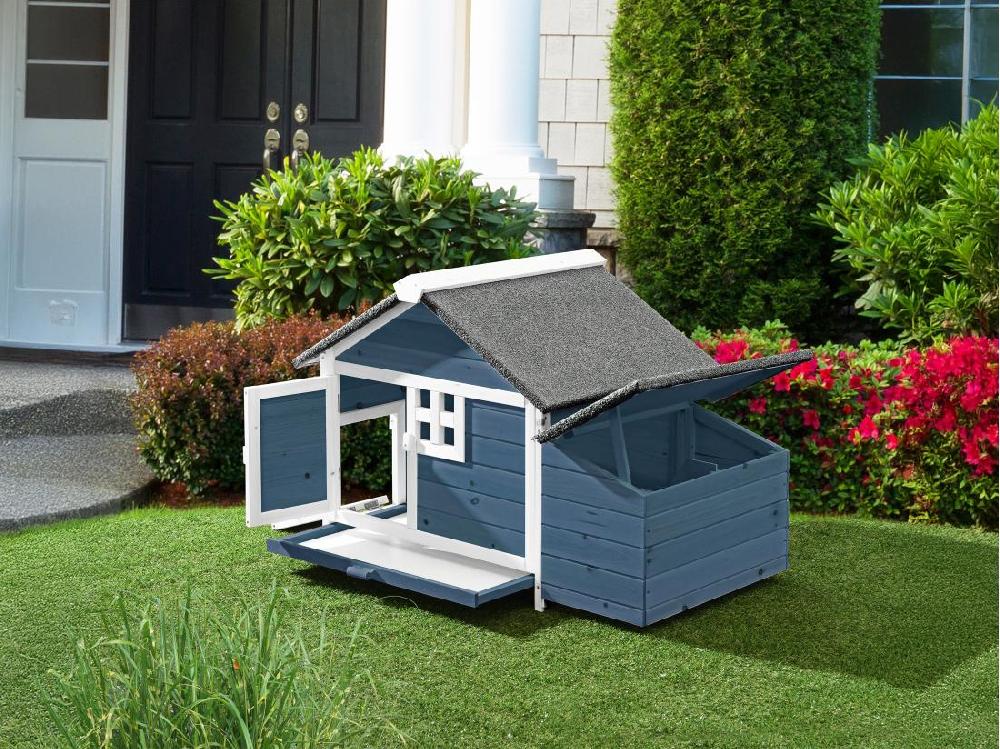 Vente Unique Poulailler En Bois Avec Pondoir - 2 Poules - L. 106 X P. 64 X H.71 Cm - Bleu Et Blanc - ANSER