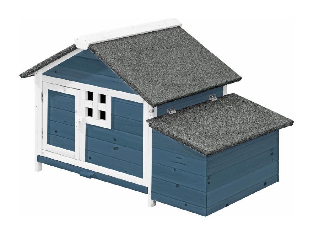 Vente Unique Poulailler En Bois Avec Pondoir - 2 Poules - L. 106 X P. 64 X H.71 Cm - Bleu Et Blanc - ANSER