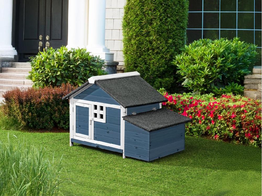 vente unique Poulailler en bois avec pondoir - 2 poules - L. 106 x P. 64 x H.71 cm - Bleu et Blanc - ANSER