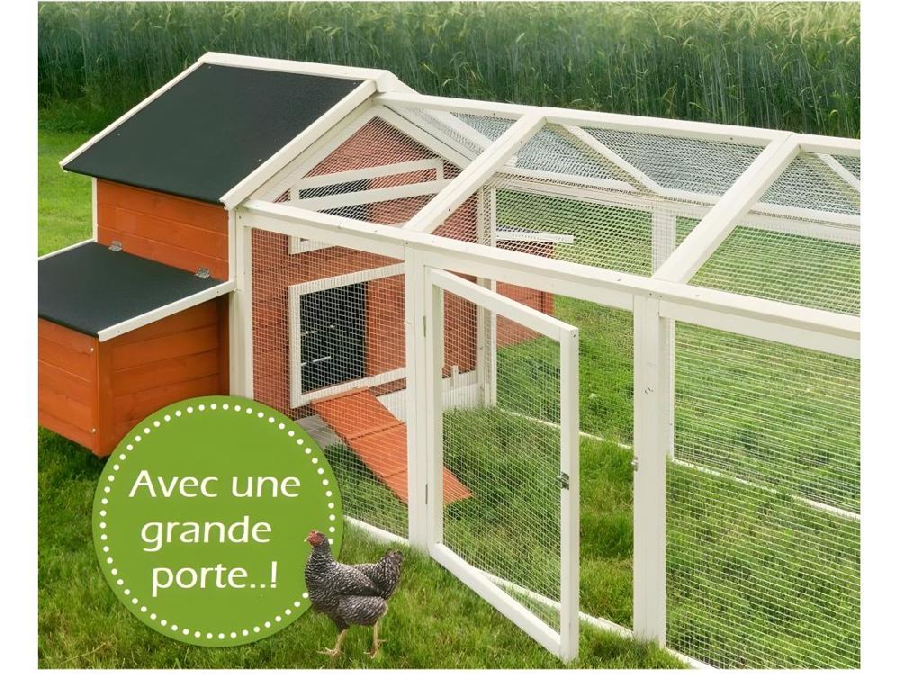 Vente Unique Poulailler En Bois Pour Jardin Extérieure Cage Canard Avec Nichoir Modèle: 158 Betty Rouge 301x171x113cm(LxlxH)AVEC Extension