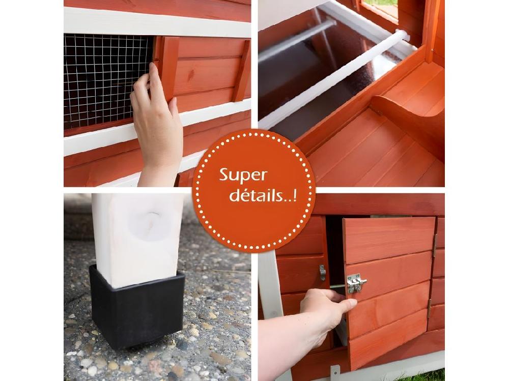 Vente Unique Poulailler En Bois Pour Jardin Extérieure Cage Canard Avec Nichoir Modèle: 158 Betty Rouge 301x171x113cm(LxlxH)AVEC Extension