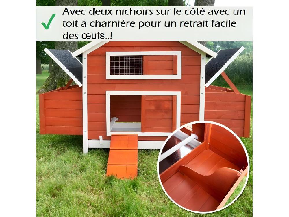 Vente Unique Poulailler En Bois Pour Jardin Extérieure Cage Canard Avec Nichoir Modèle: 158 Betty Rouge 171 X 90 X 113 Cm SANS Extension