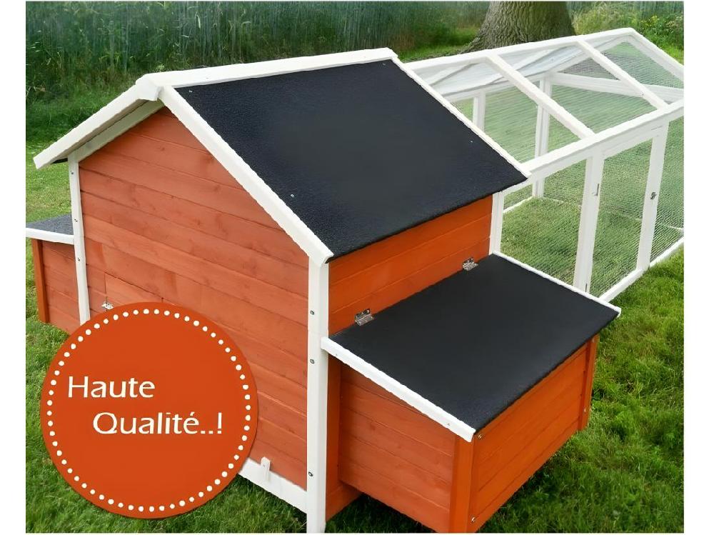Vente Unique Poulailler En Bois Pour Jardin Extérieure Cage Canard Avec Nichoir Modèle: 158 Betty Rouge 171 X 90 X 113 Cm SANS Extension