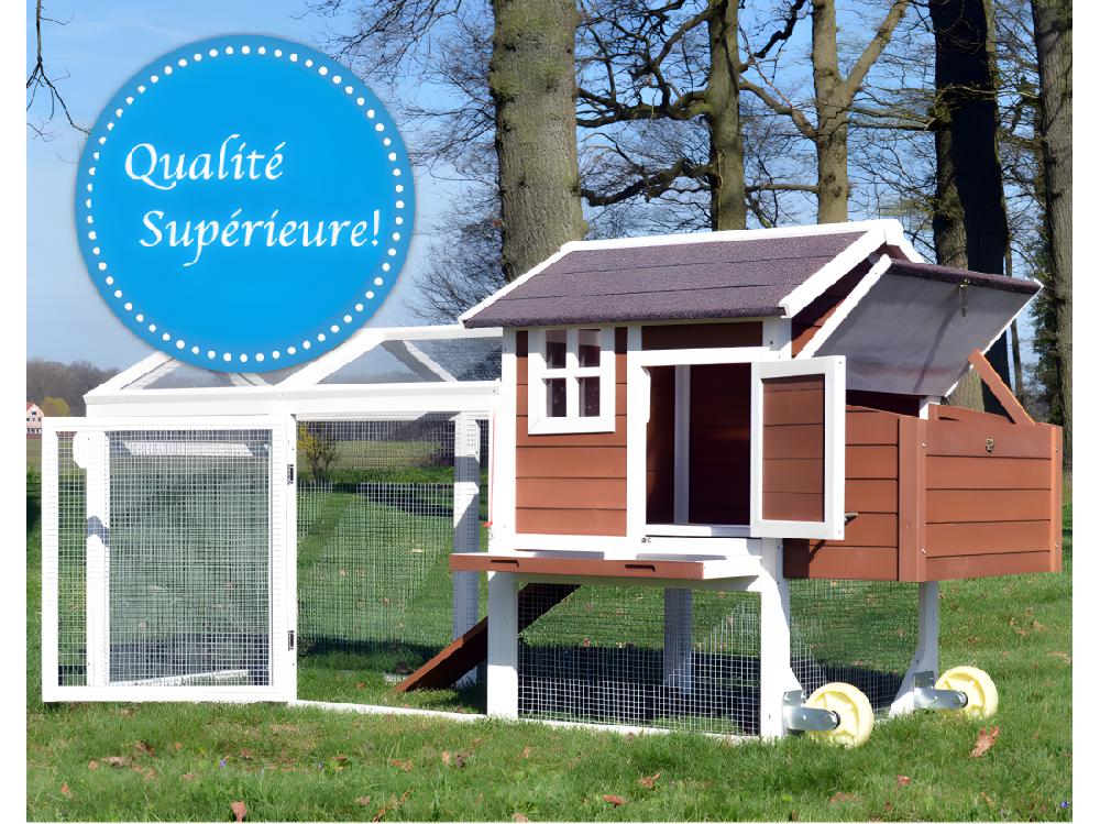 Vente Unique Poulailler Mobile Extérieur En Bois De Haute Qualité 248 Cm X 115 Cm X 76 Cm Modèle « 153 Mobile »
