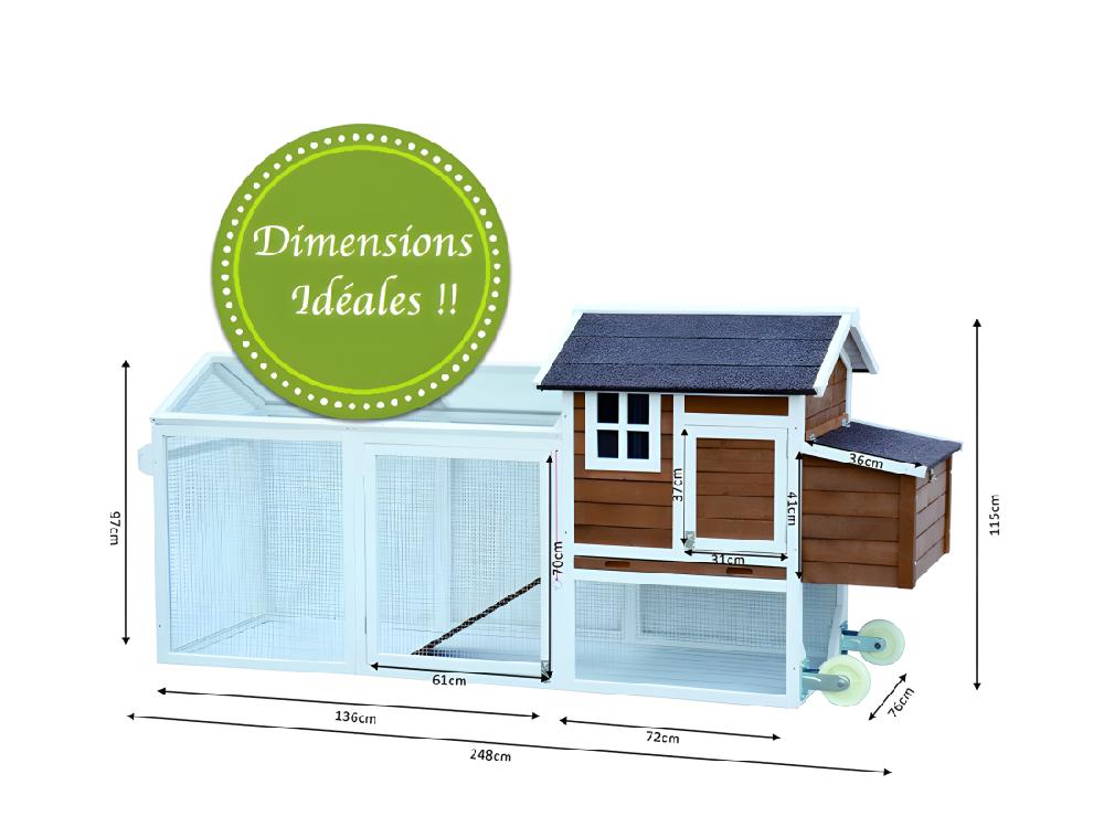 Vente Unique Poulailler Mobile Extérieur En Bois De Haute Qualité 248 Cm X 115 Cm X 76 Cm Modèle « 153 Mobile »