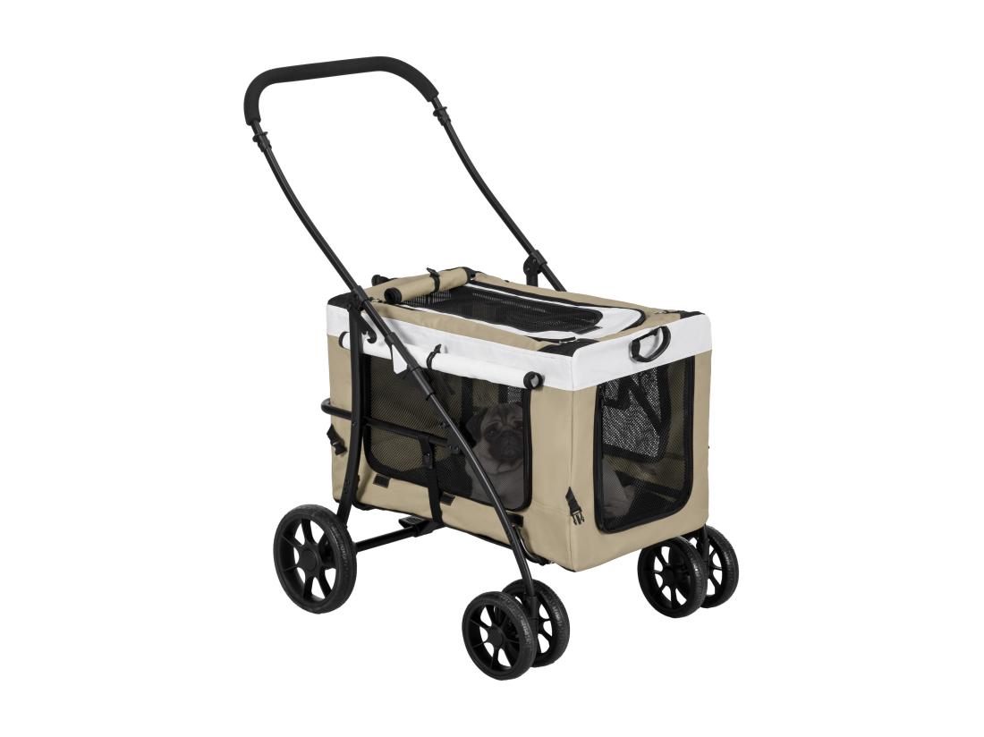 Vente Unique Poussette Pliable Animaux Chien Chat Nacelle Amovible 4 Roues Kaki