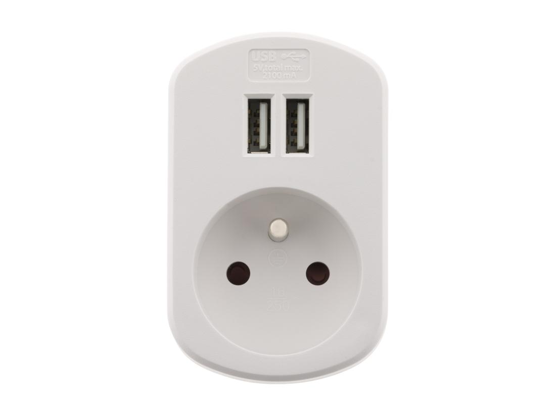 Vente Unique Prise 16A 2P+T + Avec 2x Ports USB 3.4A - Blanc - Zenitech