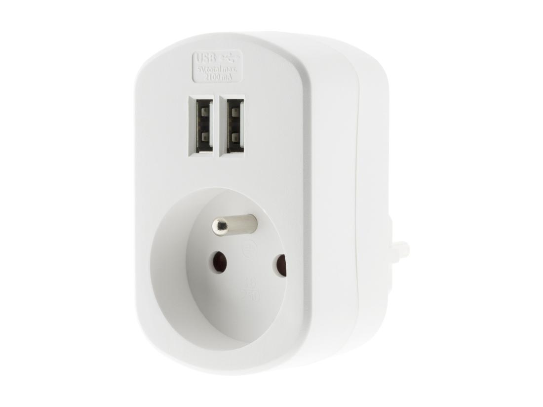 Vente Unique Prise 16A 2P+T + Avec 2x Ports USB 3.4A - Blanc - Zenitech
