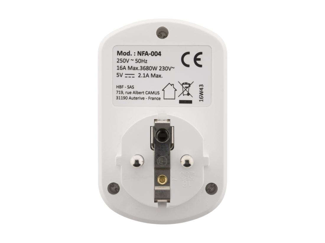 vente unique Prise 16A 2P+T + avec 2x ports USB 3.4A - Blanc - Zenitech