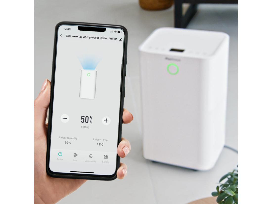 Vente Unique Pro Breeze Déshumidificateur Silencieux 12ljour Omnidry Avec Mode Linge Et Contrôle Via Application Intelligente Pour Pièces Jusqu'à 20 M²
