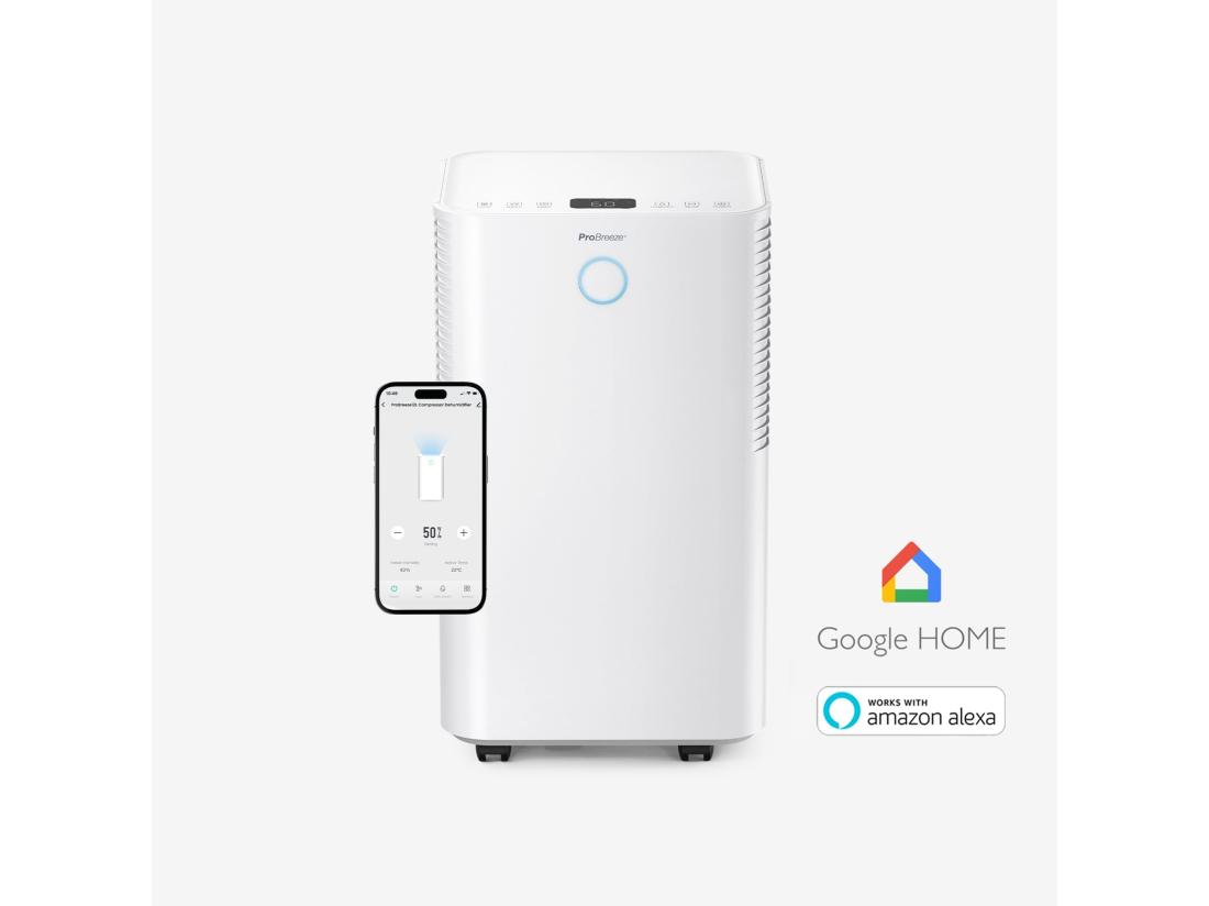 Vente Unique Pro Breeze Déshumidificateur Silencieux 12ljour Omnidry Avec Mode Linge Et Contrôle Via Application Intelligente Pour Pièces Jusqu'à 20 M²