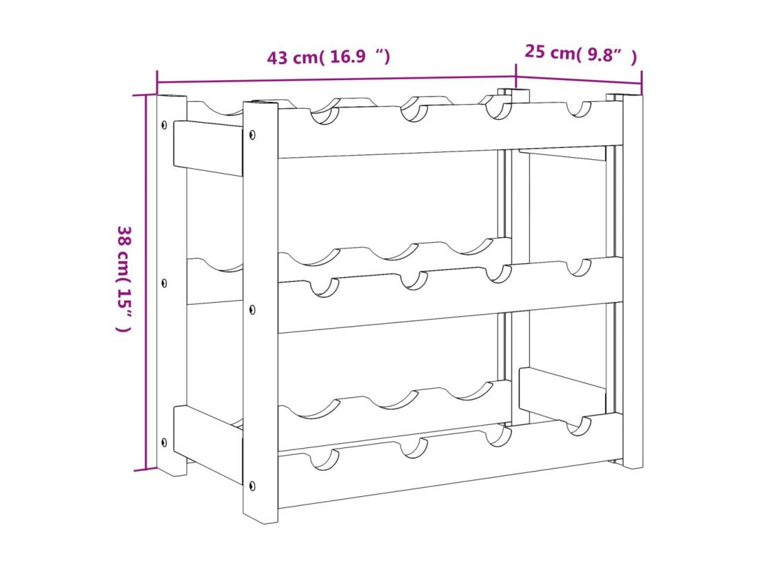 Vente Unique Prolenta Premium - Casier à Bouteilles Pour 12 Bouteilles Noir Bois Pin Solide
