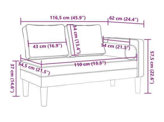 Vente Unique Prolenta Premium - Chaise Longue Avec Coussins Gris Foncé Velours