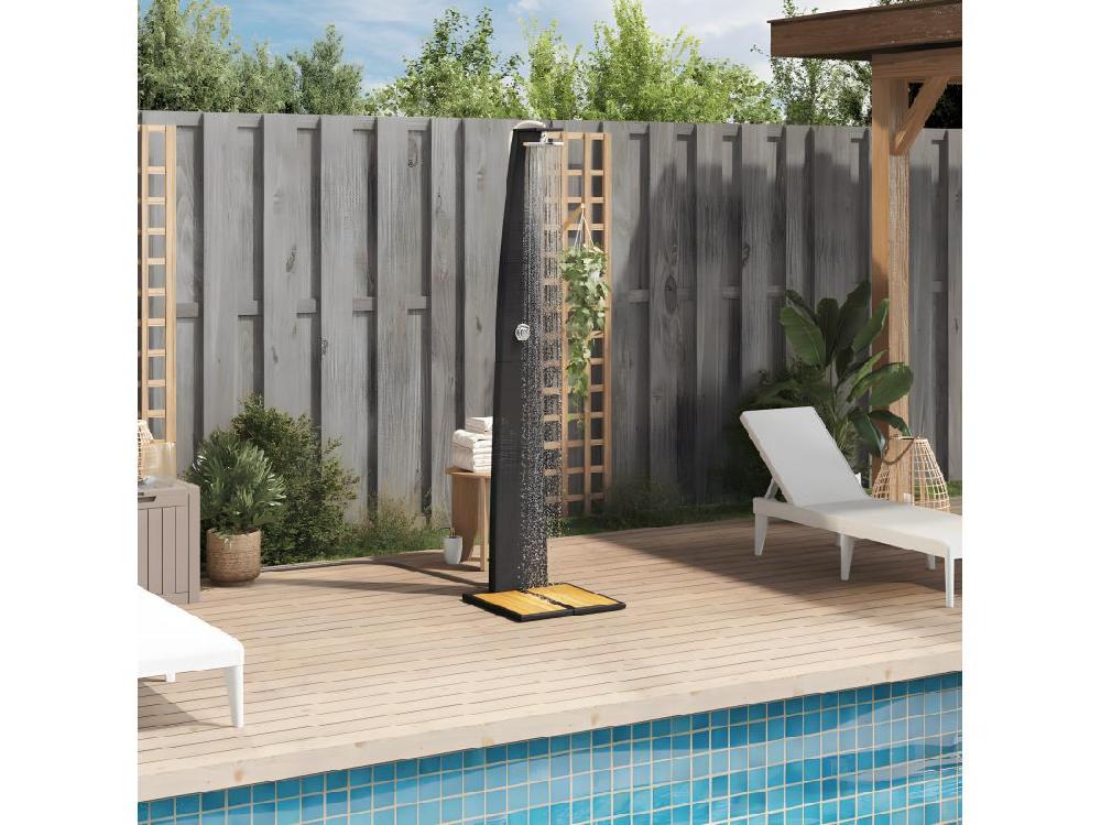 Vente Unique Prolenta Premium - Douche D'extérieur Noir 55x60x224 Cm Résine Tressée Bois Acacia