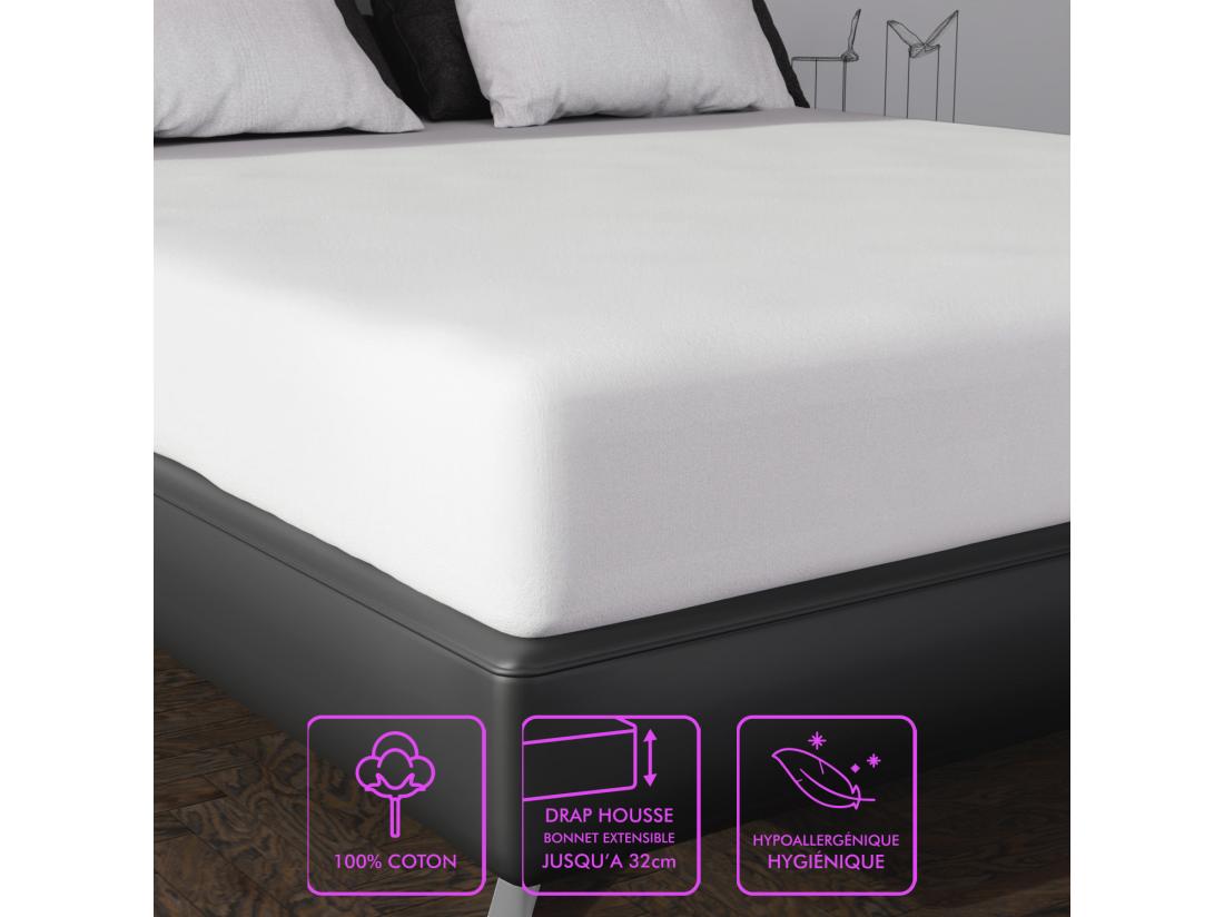 Vente Unique Protège Matelas 140x200 Cm En Coton MOLLETON Forme Drap Housse Par Soleil D'ocre