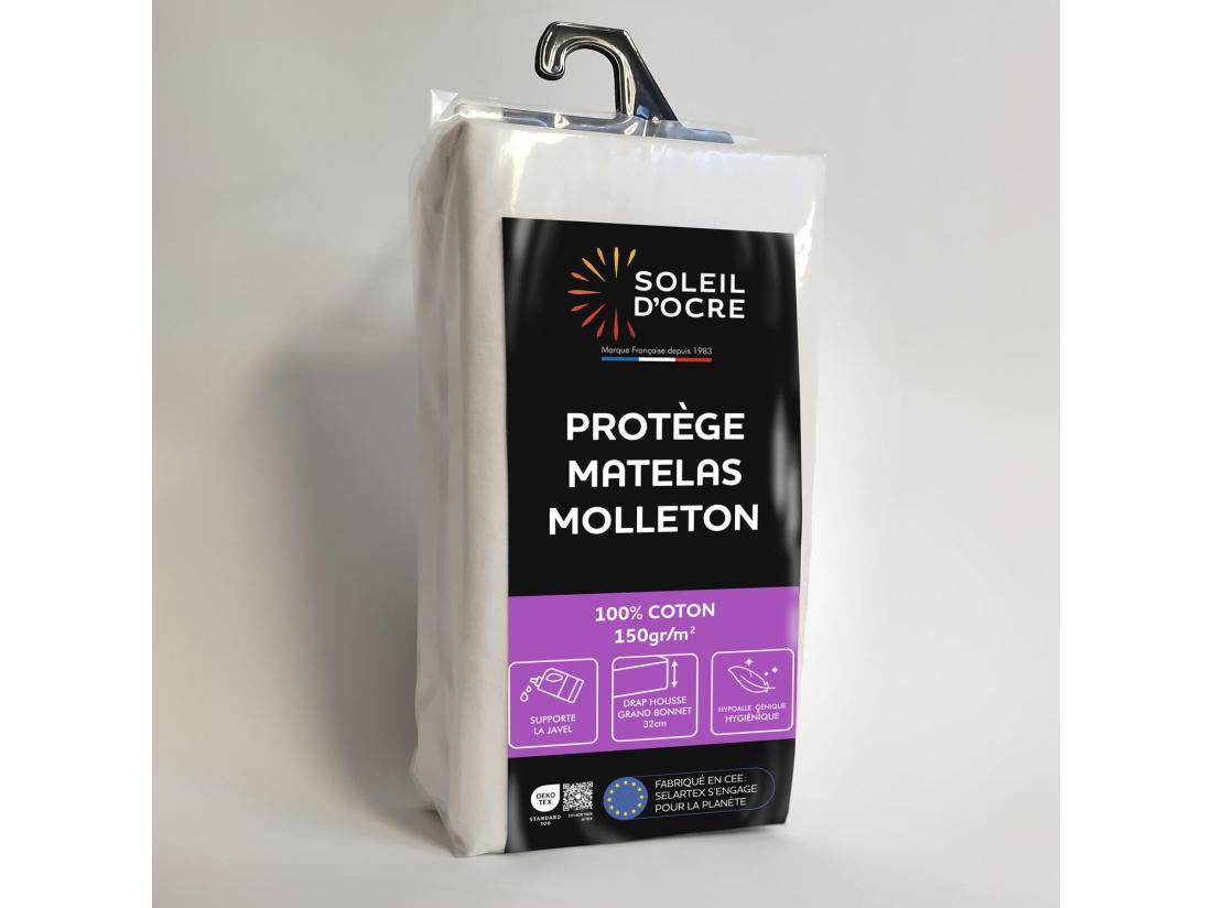 Vente Unique Protège Matelas 90x200 Cm En Coton MOLLETON Forme Drap Housse Par Soleil D'ocre