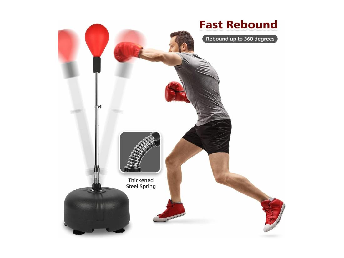 vente unique Punching Ball Ballon de Vitesse avec 6 tasses d'aspiration hauteur réglable 135-155 cm pour Enfants/Adultes - 47 5x47 5x155cm