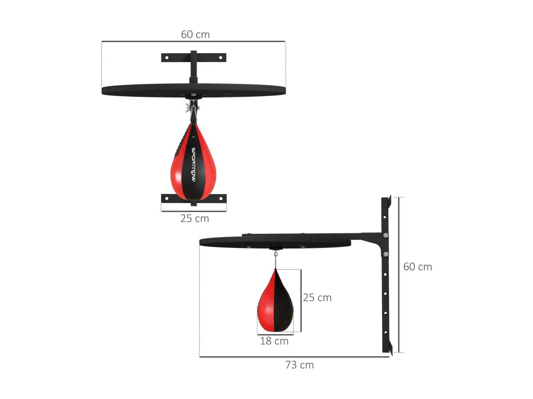 Vente Unique Punching Ball Poire De Vitesse Boxe Avec Support Plateau Tournant + Pompe MDF Acier Revêtement Synthétique Rouge Noir