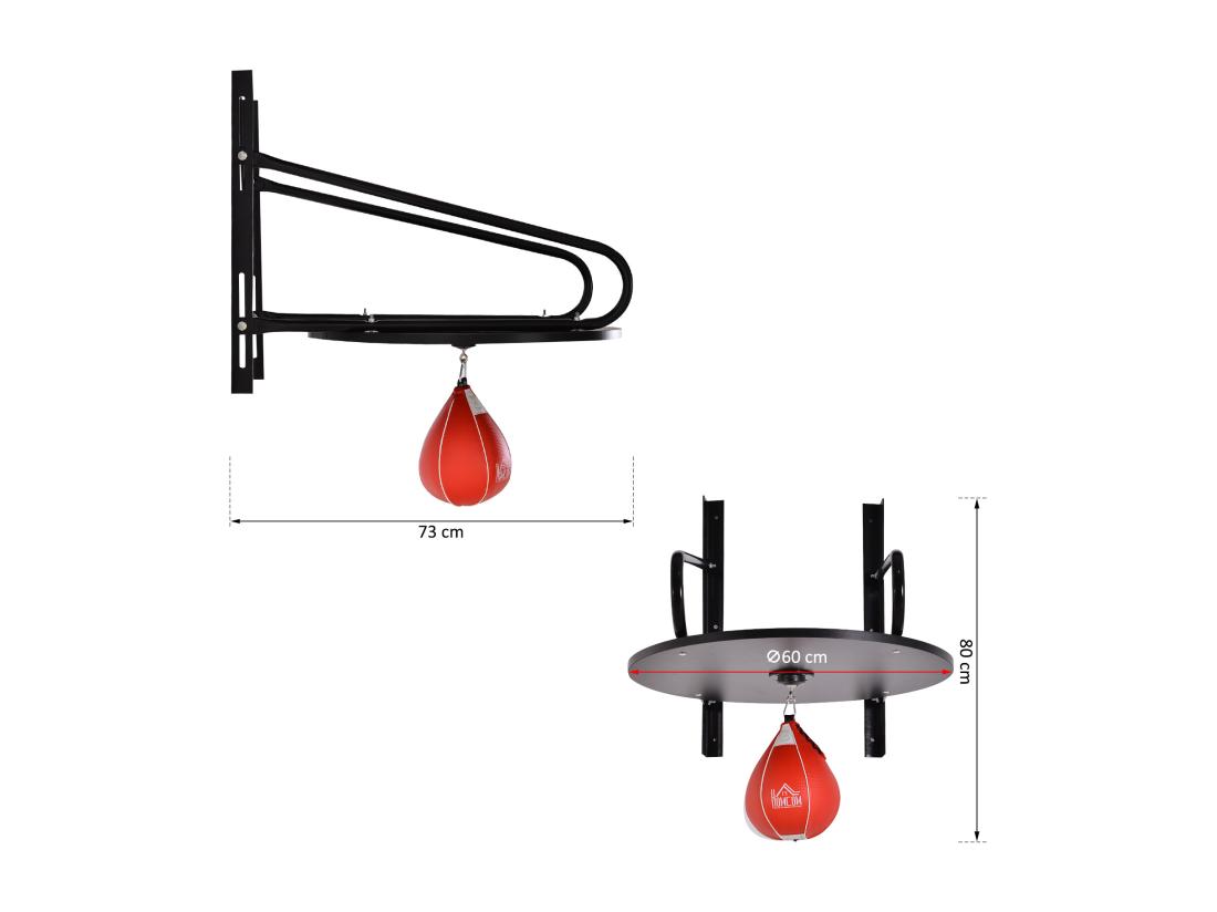 Vente Unique Punching Ball Poire De Vitesse Boxe Avec Support Plateau Tournant + Pompe MDF Acier Revêtement Synthétique Rouge Noir