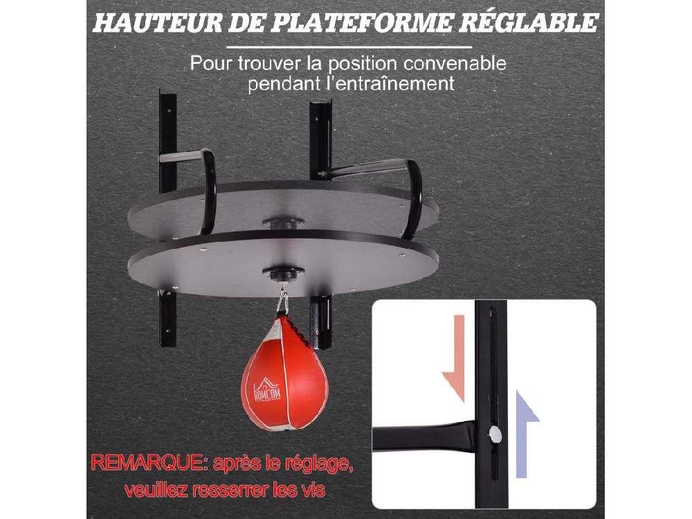 Vente Unique Punching Ball Poire De Vitesse Boxe Avec Support Plateau Tournant + Pompe MDF Acier Revêtement Synthétique Rouge Noir