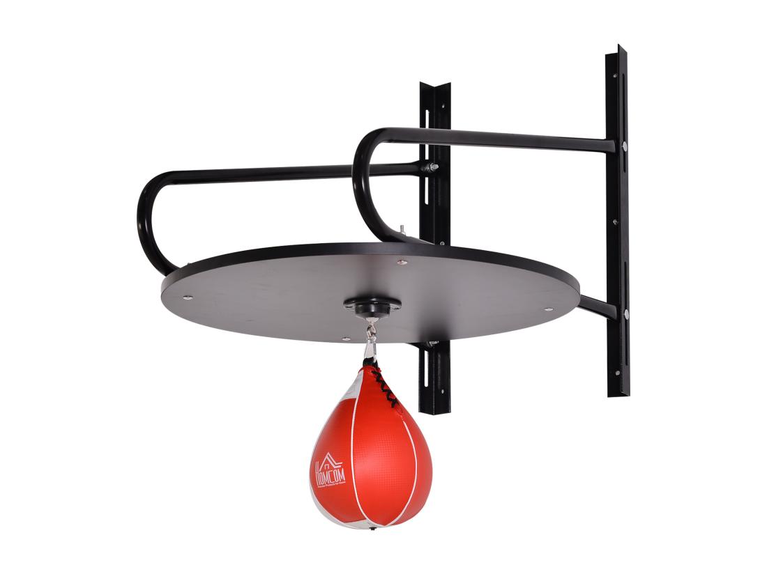 vente unique Punching ball poire de vitesse boxe avec support plateau tournant + pompe MDF acier revêtement synthétique rouge noir