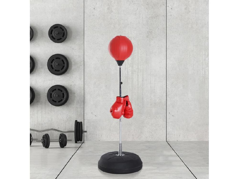 Vente Unique Punching Ball Sur Pied Réglable En Hauteur 126-144 Cm Avec Gants Pompe Et Base De Lestage Rouge