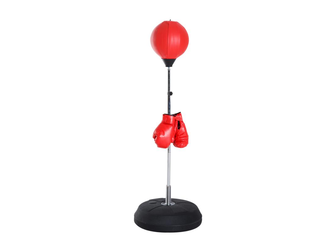 Vente Unique Punching Ball Sur Pied Réglable En Hauteur 126-144 Cm Avec Gants Pompe Et Base De Lestage Rouge