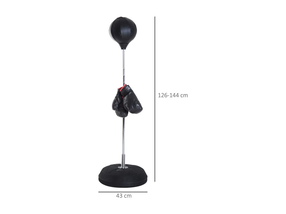 Vente Unique Punching Ball Sur Pied Réglable En Hauteur 126-144 Cm Avec Gants Pompe Et Base De Lestage Noir