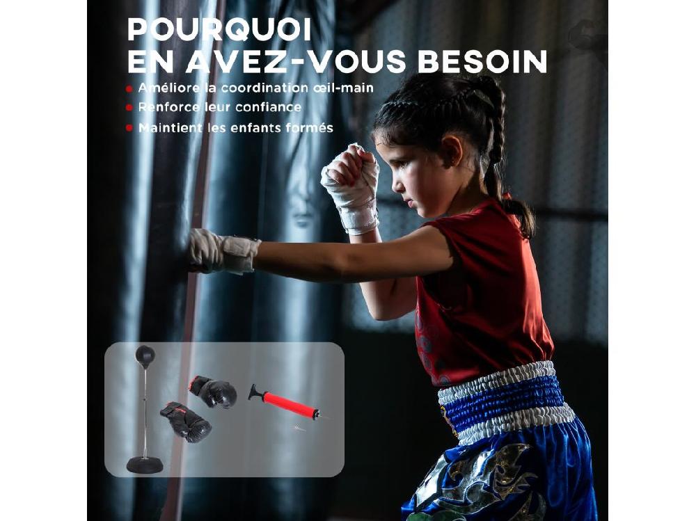 Vente Unique Punching Ball Sur Pied Réglable En Hauteur 126-144 Cm Avec Gants Pompe Et Base De Lestage Noir