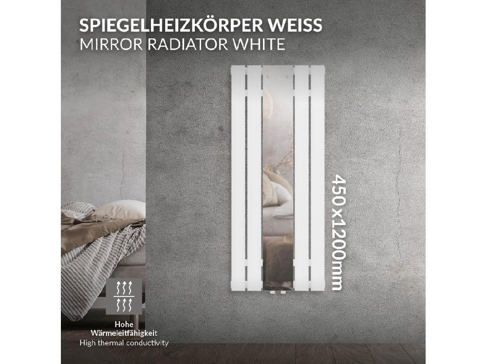 Vente Unique Radiateur Plat Vertical Blanc 450x1200 Mm + Miroir Et Kit Raccordement D'angle