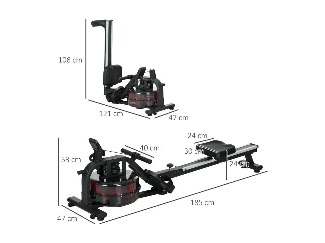 Vente Unique Rameur à Eau Rameur Pliable 6 Niveaux De Résistance écran LCD Multifonction Noir