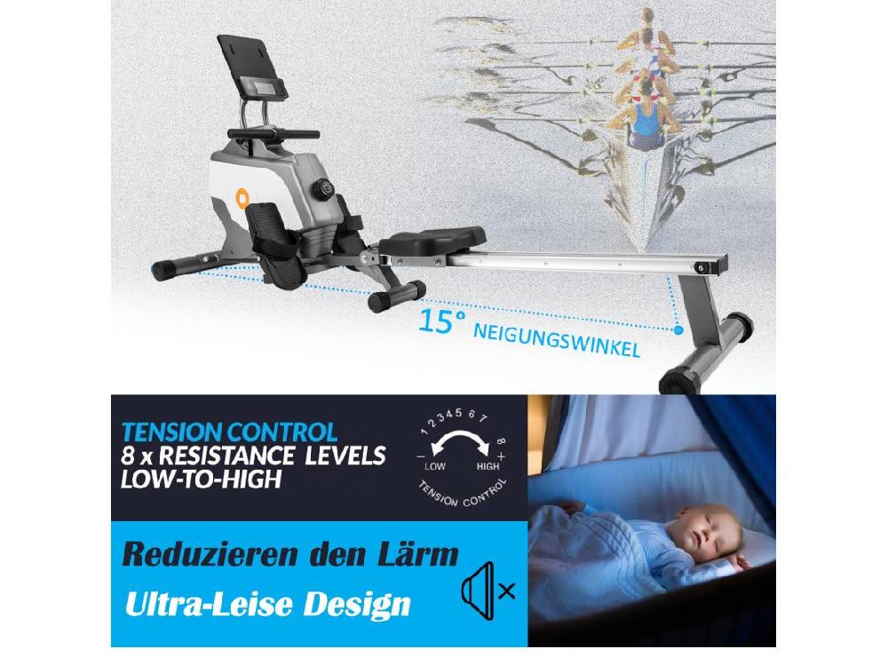 Vente Unique Rameur à Résistance Magnétique Avec écran LCD 8 Niveaux De Résistance Silencieux Et Lisse Max 120kg 190x51x85cm