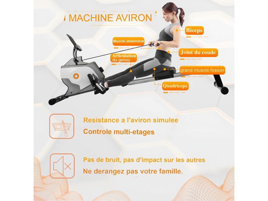 vente unique Rameur à résistance magnétique avec écran LCD 8 niveaux de résistance silencieux et lisse max 120kg 190x51x85cm