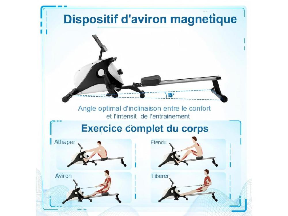 Vente Unique Rameur à Résistance Magnétique Pliable 8 Niveaux De Résistance Silencieux Et Lisse Max 110kg 190x51x85cm