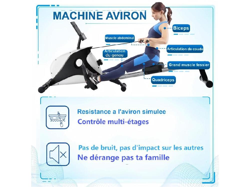 Vente Unique Rameur à Résistance Magnétique Pliable 8 Niveaux De Résistance Silencieux Et Lisse Max 110kg 190x51x85cm