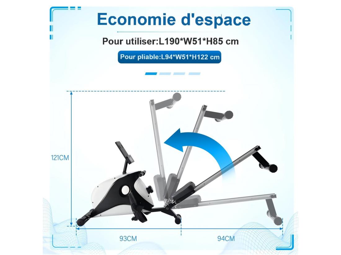 vente unique Rameur à résistance magnétique pliable 8 niveaux de résistance silencieux et lisse max 110kg 190x51x85cm