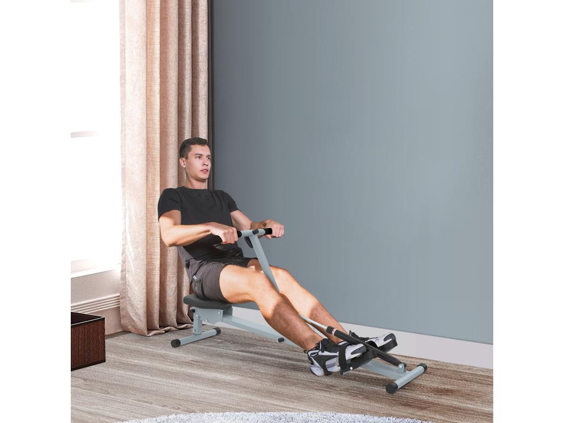Vente Unique Rameur D'appartement Appareil De Fitness Et Musculation Cardio Training écran LCD Multifonction Acier Gris Et Noir
