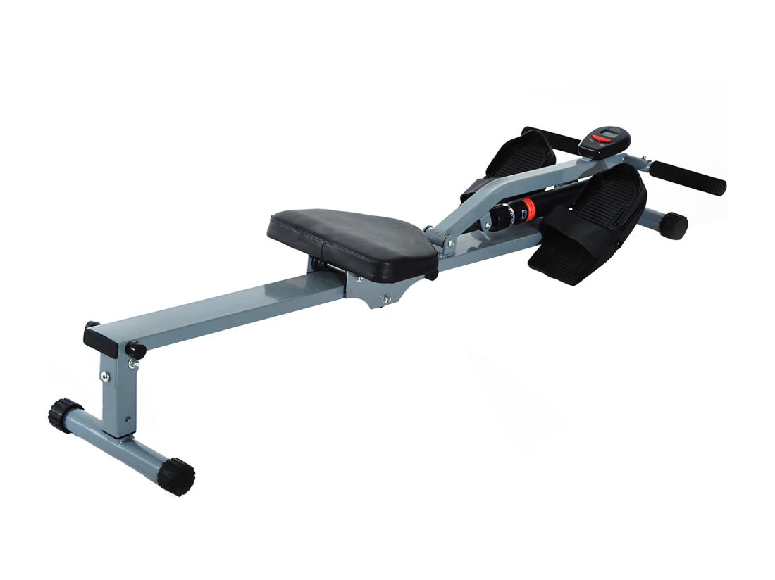 vente unique Rameur d'appartement appareil de Fitness et musculation cardio training écran LCD multifonction acier gris et noir