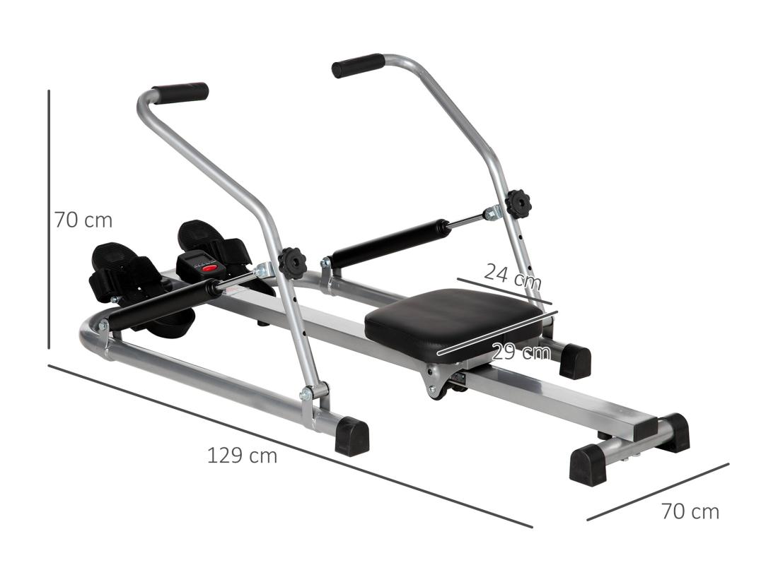 Vente Unique Rameur D'appartement Pliable - 3 Niveaux De Résistance écran LCD Multifonction - Acier ABS Noir Gris