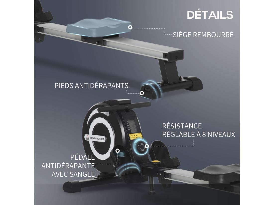 Vente Unique Rameur D'appartement Pliable - 8 Niveaux De Résistance Magnétique - écran LCD Multifonction - Acier Alu. ABS Noir Blanc