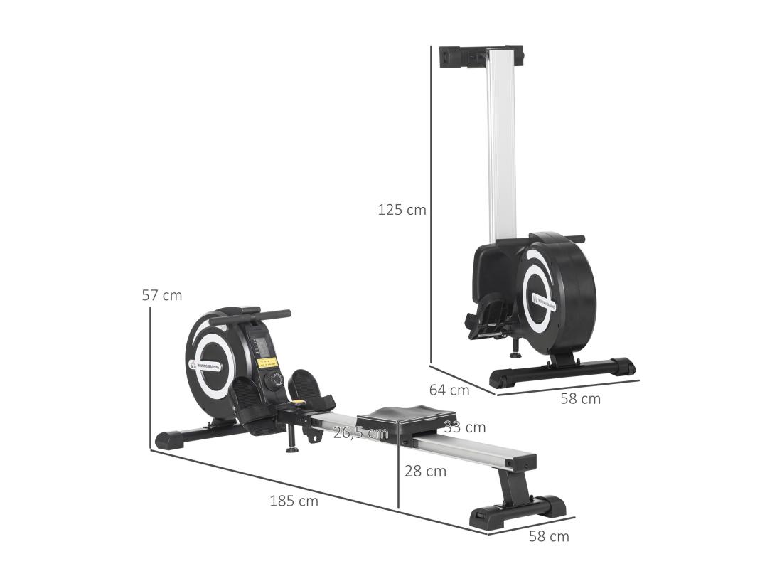 Vente Unique Rameur D'appartement Pliable - 8 Niveaux De Résistance Magnétique - écran LCD Multifonction - Acier Alu. ABS Noir Blanc