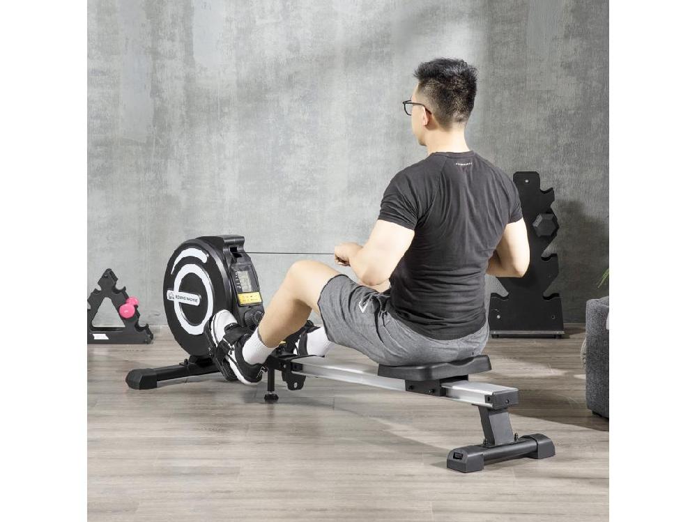 vente unique Rameur d'appartement pliable - 8 niveaux de résistance magnétique - écran LCD multifonction - acier alu. ABS noir blanc
